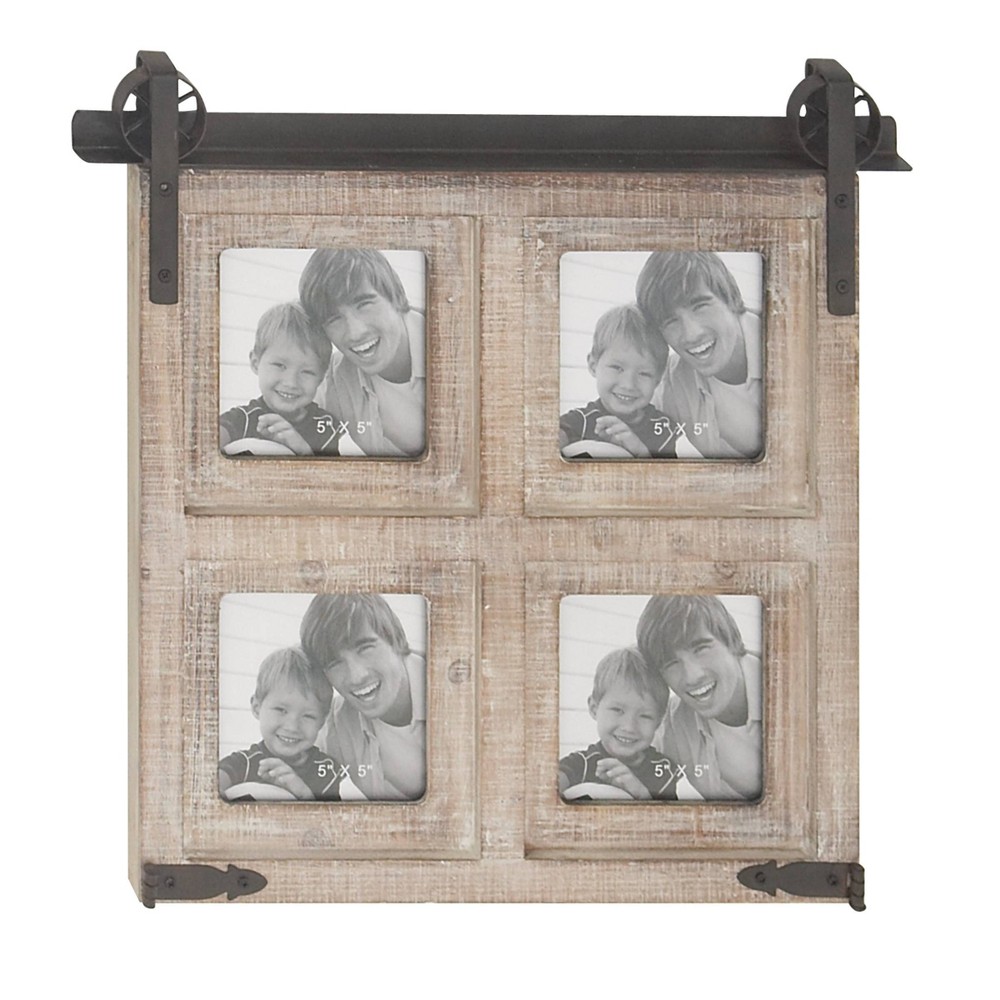 Photos - Photo Frame / Album 5"x5" Wood 4 Slot Wall Photo Frame with Metal Accent Brown - Olivia & May