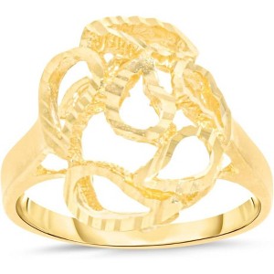 10k Yellow Gold 15mm Elevated Tear Drops Openwork Filigree Ring - 1 of 4