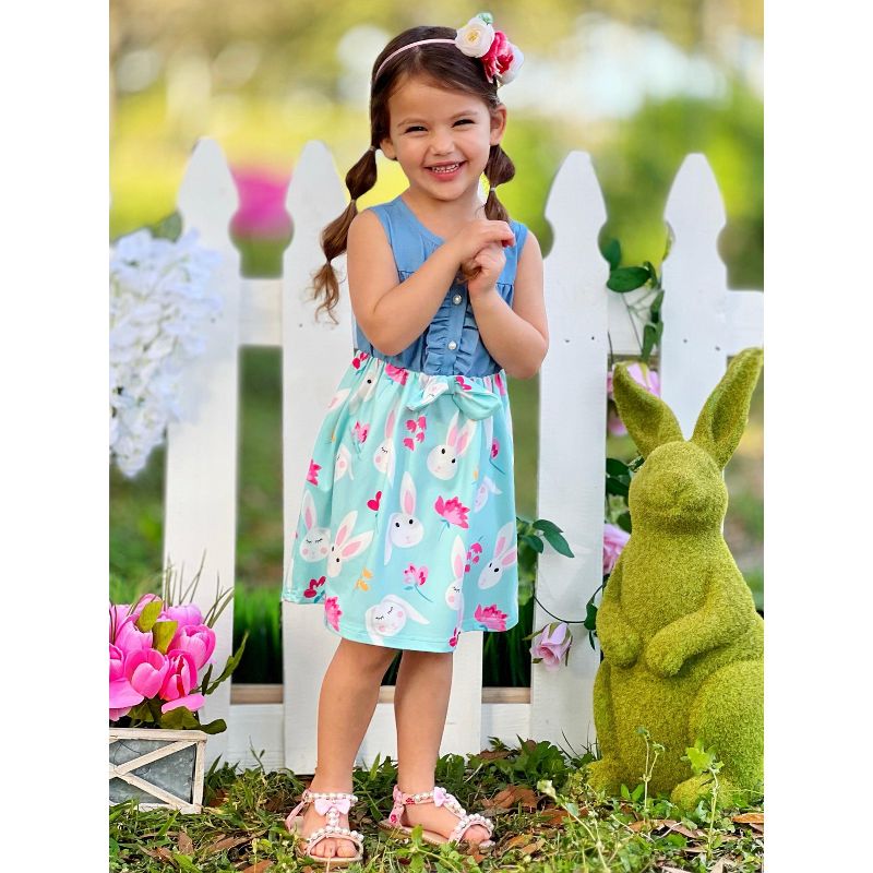 Bunny Bows Chambray Easter Dress - Mia Belle Girls, 2 of 6