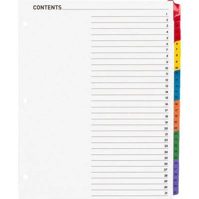 Business Source Index Dividers w/TOC Page 1-31 8-1/2"x11" 31 Tabs/ST MI 21907