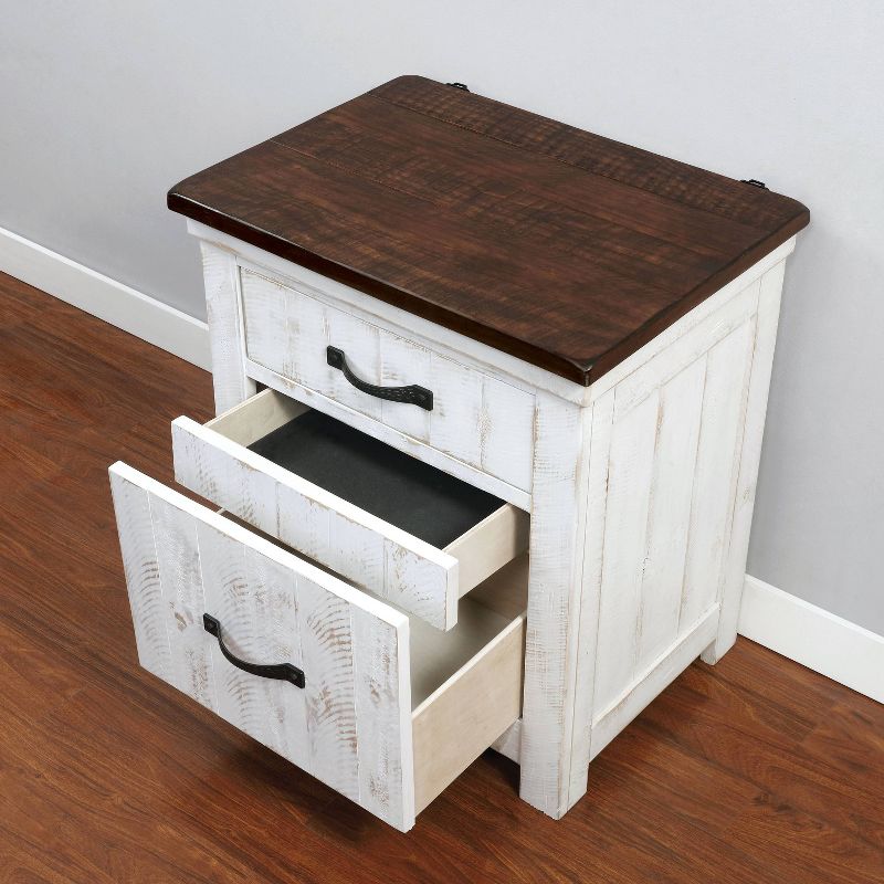 Willow Rustic 3 Drawer Nightstand with USB Plug Distressed White/Walnut - HOMES: Inside + Out, 4 of 8