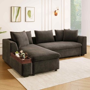 Merax L-Shaped Modern Chenille Fabric Sectional Sofa with Wooden Storage Compartment and Throw Pillows - 1 of 4