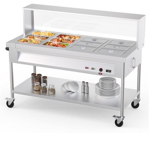 Commercial Food Warmer - 1500W Electric Steam Table with Acrylic Guard, 12-Pan Stainless Steel, (110V) - 1 of 4