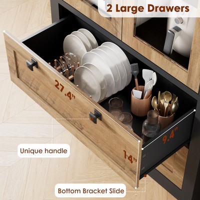 Garvee 72" Tall Kitchen Pantry Cabinet with 2 Drawers, Farmhouse Kitchen Cupboard with Glass Doors and Adjustable Shelves, for Dining Room, Black + Brown — фото 7