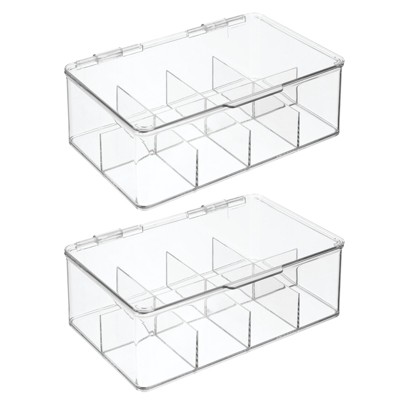 mDesign Divided First Aid Kit Storage Box with Hinged Top Lid, 2 Pack - Clear