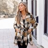 Women's Brown Plaid Collared Long Sleeve Wrap Jacket - Cupshe - 4 of 4