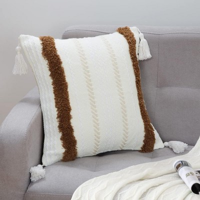 18*18in Tufted Pillow Cover Decorative Square Pillowcases with Tassels Soft Pillow Sham Cushion Case for Sofa Couch Bedroom Car Living Room