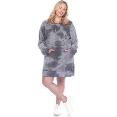 Women's Plus Size Hoodie Tie Dye Sweatshirt Dress - White Mark