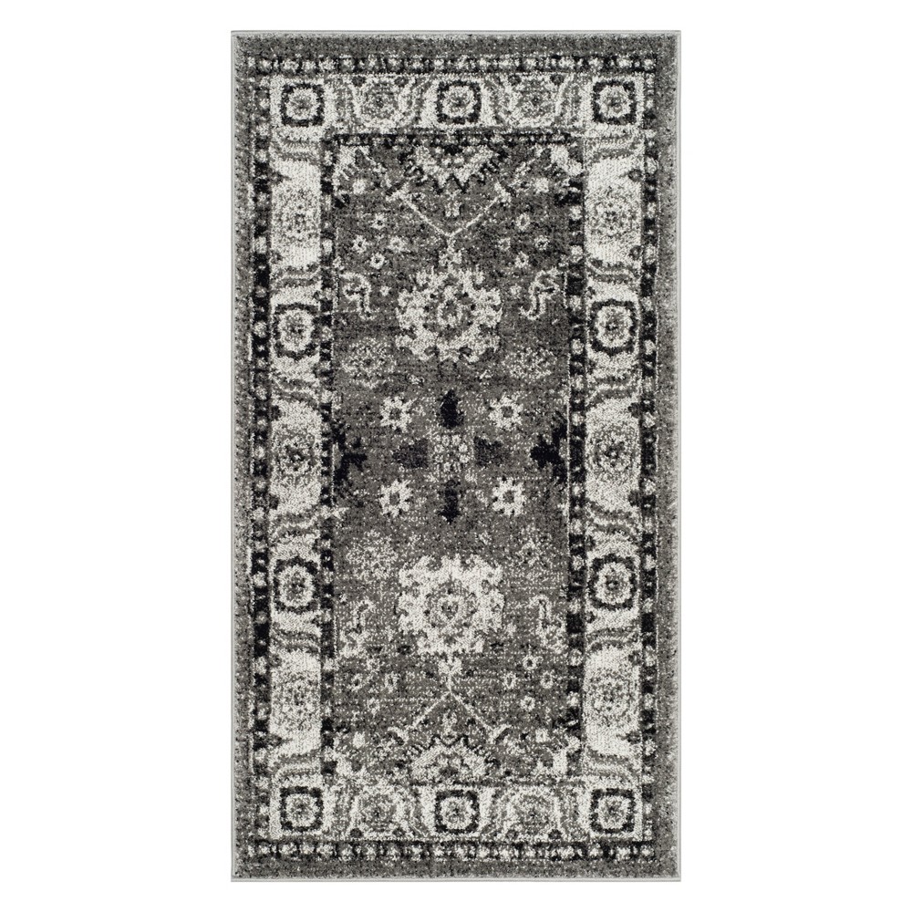 2'7inx5' Floral Loomed Accent Rug Gray/Black - Safavieh