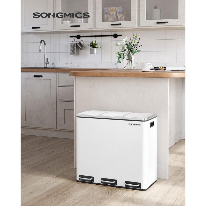 SONGMICS Trash Can, 3 x 4.8 Gallon Garbage Can, 14.4 Gallon Recycle Bin with Soft-Close Lids, Pedals, and Inner Buckets for Kitchen, Stainless Steel, 2 of 9