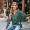 Women's Slub Knit Long Sleeve Henley Tee Top -Cupshe - 3 of 4