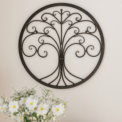 Wall Decor - Iron Metal Tree of Life Modern Wall Sculpture Art Round for Living Room, Bedroom or Kitchen by Hastings Home (Brown)