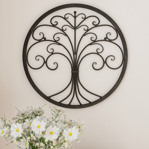 Wall Décor Iron Metal Tree of Life Modern Wall Sculpture Art Round for Living Room, Bedroom or Kitchen by Lavish Home (Brown) - 1 of 4