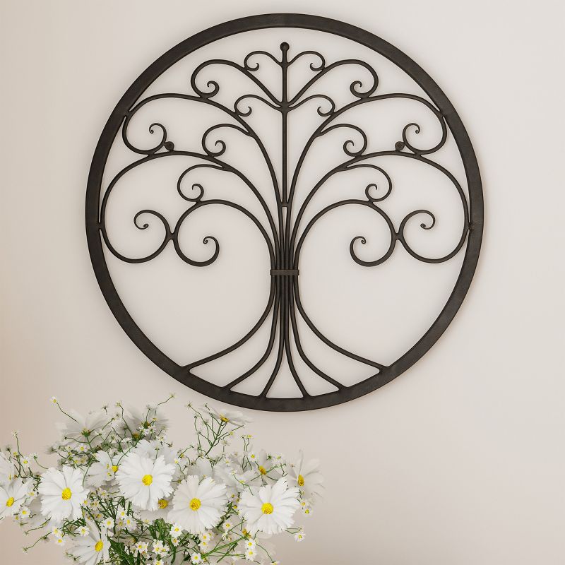 Wall Décor Iron Metal Tree of Life Modern Wall Sculpture Art Round for Living Room, Bedroom or Kitchen by Lavish Home (Brown), 1 of 8