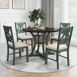 Dining Sets 5 Piece, Dining Sets Round With 4 Fabric Chairs, Round Dining Table With Storage Shelf, Counter Height Dining Sets-Cuddlewood - 1 of 4
