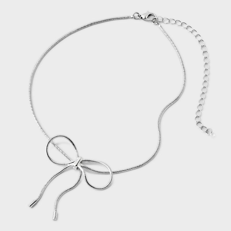 Snake Chain Bow Choker Necklace - Wild Fable&#8482; Silver, 4 of 6