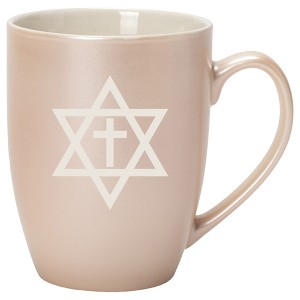 100 North Religious 10 Ounce White and Precious Pearl Metallic Finish, Comfortably Fits Your Hands, New Bone China Coffee Tea Cup Mug, Star of David - 1 of 1