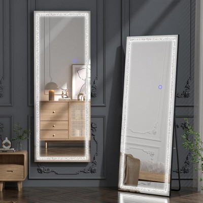 Floor Mirror, with LED Adjustable Light, Aluminum Alloy  Arched  Full Body Mirror, for Home Office Clothing Store, 63"X 16"
