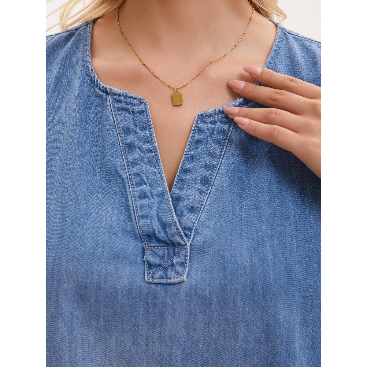 Женские платья INSPIRE CHIC Women's Denim Sleeveless Knee Length Casual Loose Tunic Jean Dress Small Blue — фото 5