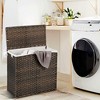 Costway 110L 3-Section Laundry Hamper w/Lid&Handle PE Rattan Clothes Hamper w/Liner Bag - 2 of 4