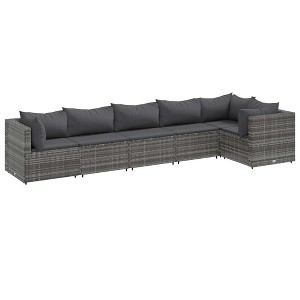 vidaXL 6 Piece Patio Lounge Set - Gray Poly Rattan, Cushions Included, Modular Design, Steel Frame, Outdoor Furniture for Garden/Deck/Terrace - 1 of 4