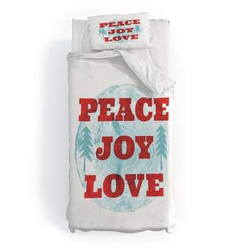 Heather Dutton Peace Joy Love Woodcut Duvet Cover + Pillow Sham(s) - Deny Designs