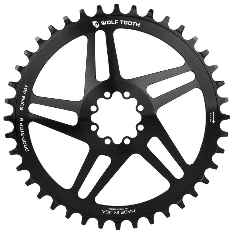 Wolf Tooth Direct Mount Chainring - 42t, SRAM Direct Mount, Drop-Stop B, For SRAM 8-Bolt Cranksets, 6mm Offset, Black, 1 of 4