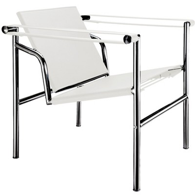 HomeRoots 24" White and Silver Faux Leather and Stainless Adjustable Back Arm Chair