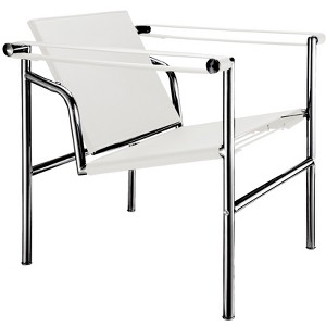 HomeRoots 24" White and Silver Faux Leather and Stainless Adjustable Back Arm Chair - 1 of 4