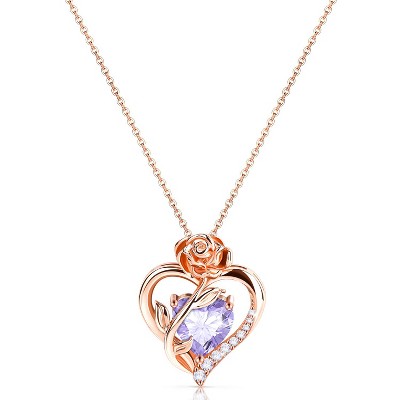 Molenia Heart Birthstone Necklace for Women 925 Sterling Silver Rose Gold Necklace Pendant Jewelry Christmas Anniversary Birthday Gifts for Her