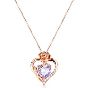 Molenia Heart Birthstone Necklace for Women 925 Sterling Silver Rose Gold Necklace Pendant Jewelry Christmas Anniversary Birthday Gifts for Her - 1 of 4