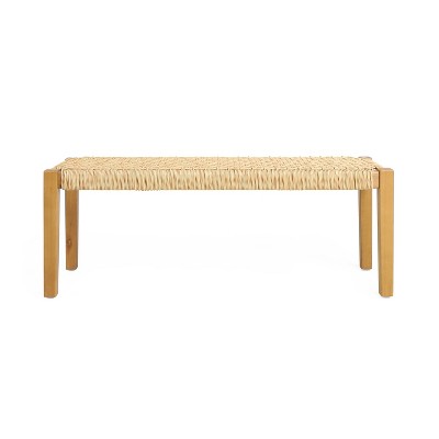 Christopher Knight Home Angie 43" Outdoor Acacia Wood and Wicker Bench, Teak/Brown