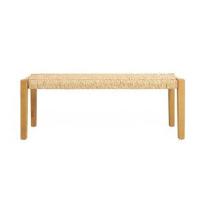 Christopher Knight Home Angie 43" Outdoor Acacia Wood and Wicker Bench, Teak/Brown - 1 of 4
