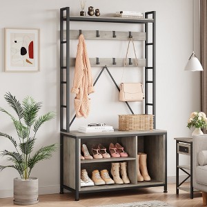 Garvee Hall Tree with Bench Coat Rack Shoe Bench Industrial Coat Tree with Storage Cubbies Entryway Coat Rack with Shoe Storage - 1 of 4