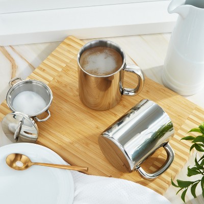 Silver 12oz Stainless Steel Double Walled Coffee Mugs, Set of 2