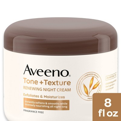 Aveeno Tone + Texture Renewing Body Night Cream, Fragrance-Free, 8oz: Sensitive Skin, Whole Body, Paraben-Free, Noncomedogenic