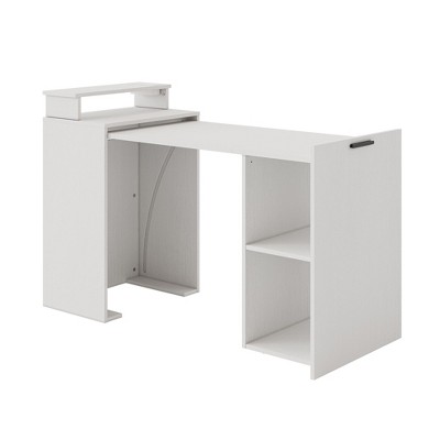 Hausource Foldable Extendable Computer Desk Writing Workstation Study Table with Hutch Charging Station