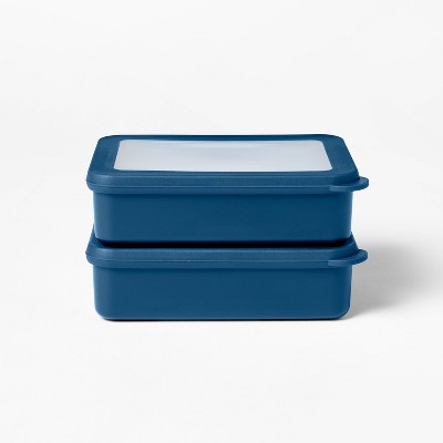 4pc (Set of 2) 3c Plastic Rectangle Food Storage Container Set Navy - Figmint™