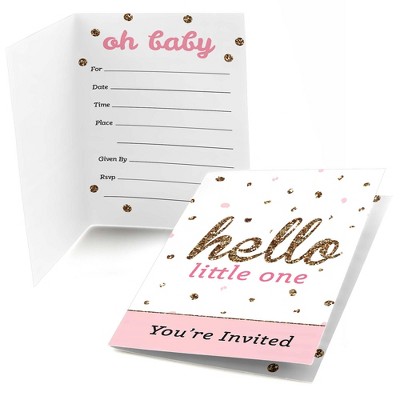 Big Dot of Happiness Hello Little One - Pink and Gold - Fill In Girl Baby Shower Party Invitations (8 count)