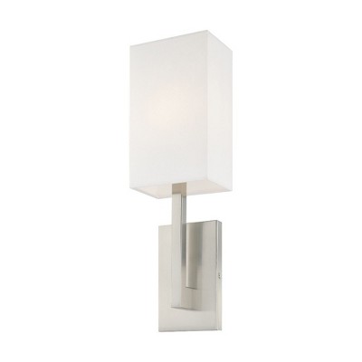 Brushed Nickel Wall Mount Sconce with Off-White Shade