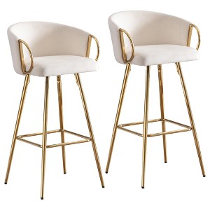 QingMoon Modern Velvet Bar Stools, 30" Counter Height Chairs Set of 2 with Gold Legs and Chrome Footrest for Kitchen Island, Home Pub - 1 of 4