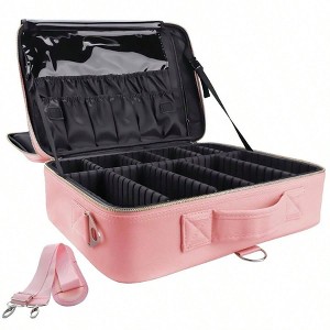 Practical Large-Capacity Makeup Case - Waterproof Design with Adjustable Dividers & Shoulder Strap pink Standard - 1 of 4