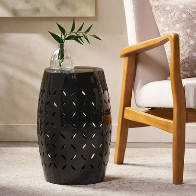 Side Table Coffee Table, Barrel Side Table Rattan+Waterproof Fabric+Metal End Table