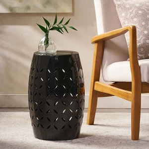 Side Table Coffee Table, Barrel Side Table Rattan+Waterproof Fabric+Metal End Table - 1 of 4