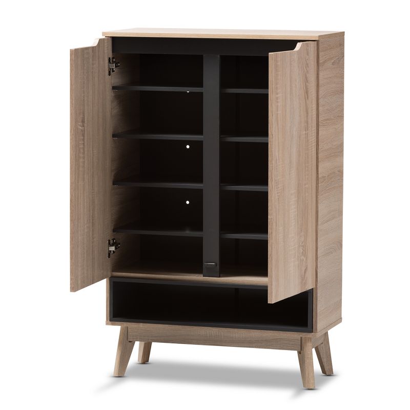 Fella Mid - Century Modern Two - Tone Wood Shoe Cabinet - Brown - Baxton Studio, 3 of 10