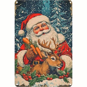 Lomsoe Christmas Metal Sign Santa Deer Christmas Metal Tin Sign Vintage Signs Retro for Winter Wreath Home Yard Garden Bar Cafe Decor 8x12 Inch - 1 of 1