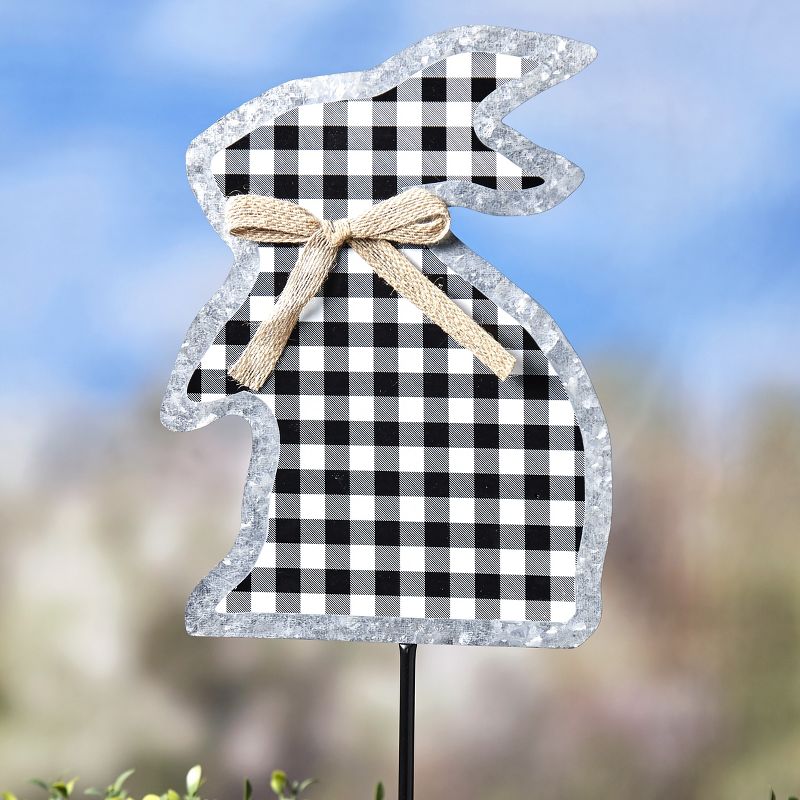 The Lakeside Collection Galvanized Gingham Bunny Stakes, 2 of 4