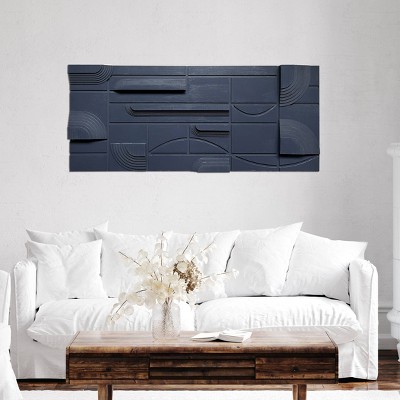 Blue Geometric Abstract Canvas Wall Art, 19"x45"