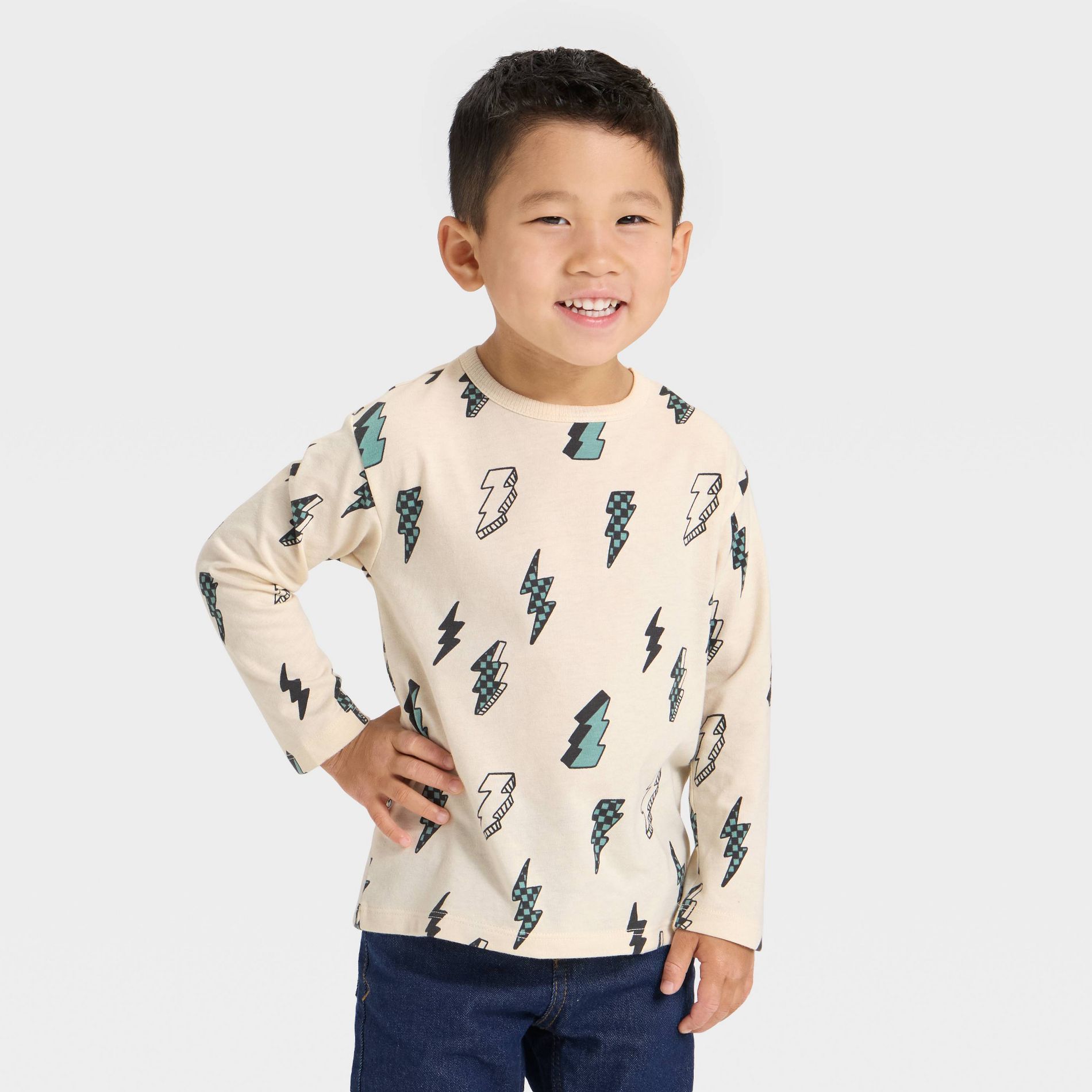Toddler Boys' Long Sleeve Relaxed T-Shirt - Cat & Jack™ Beige 4T