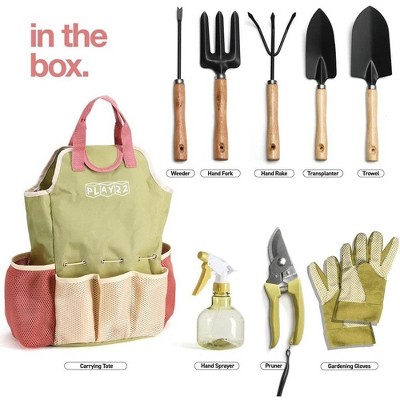 Gardening Tools Set of 10 Pieces - Complete Garden Tool Kit Comes with Bag, Gloves, Garden Tool Set with Spray Bottle Indoors & Outdoors – Play22Usa